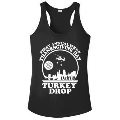 Thanksgiving WKRP Turkey Drop Ladies PosiCharge Competitor Racerback Tank