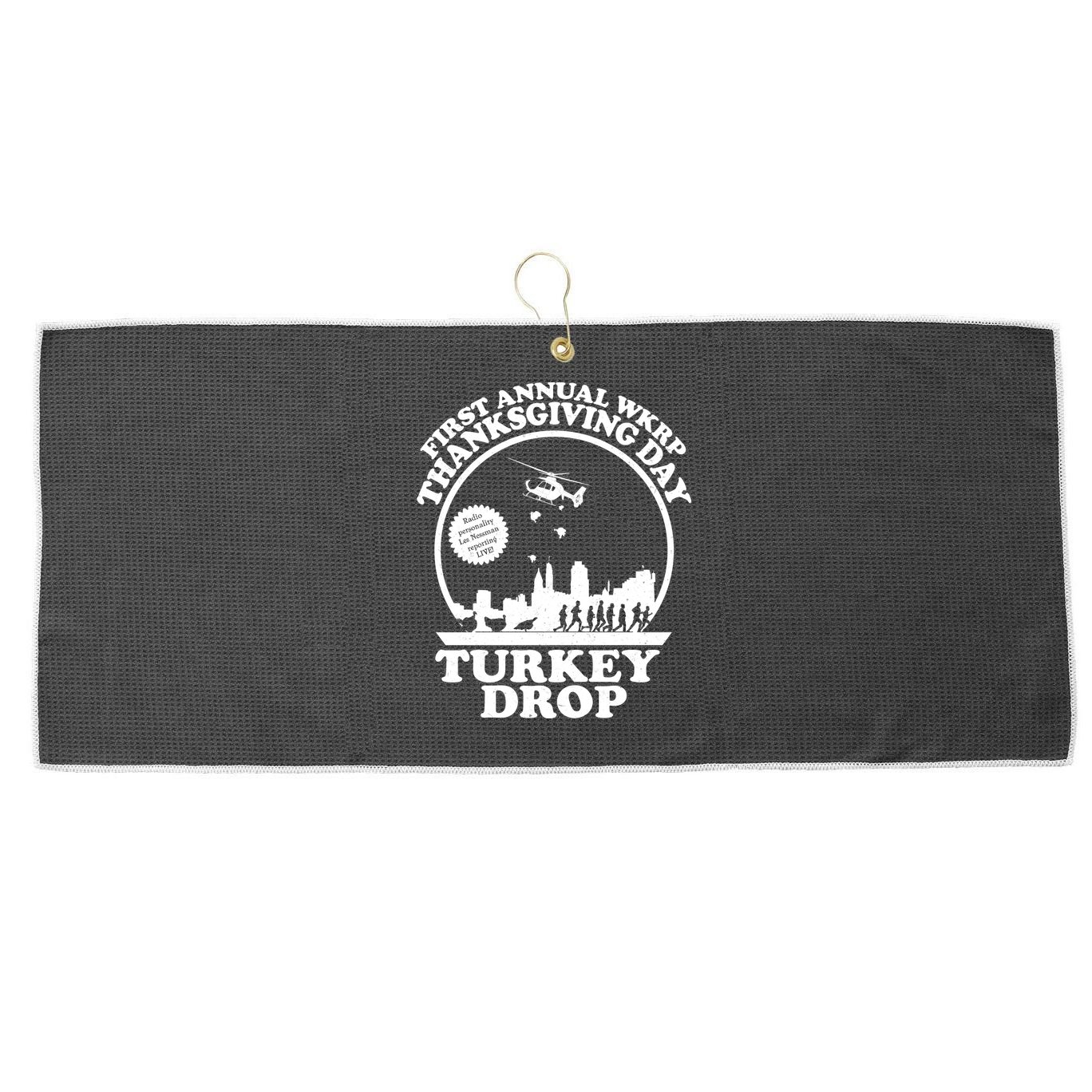Thanksgiving WKRP Turkey Drop Large Microfiber Waffle Golf Towel