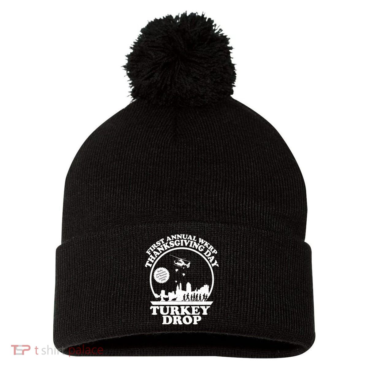 Thanksgiving WKRP Turkey Drop Pom Pom 12in Knit Beanie