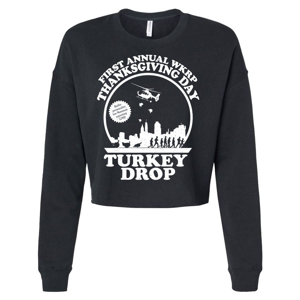 Thanksgiving WKRP Turkey Drop Cropped Pullover Crew
