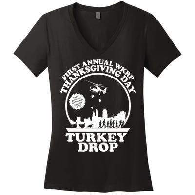 Thanksgiving WKRP Turkey Drop Women's V-Neck T-Shirt