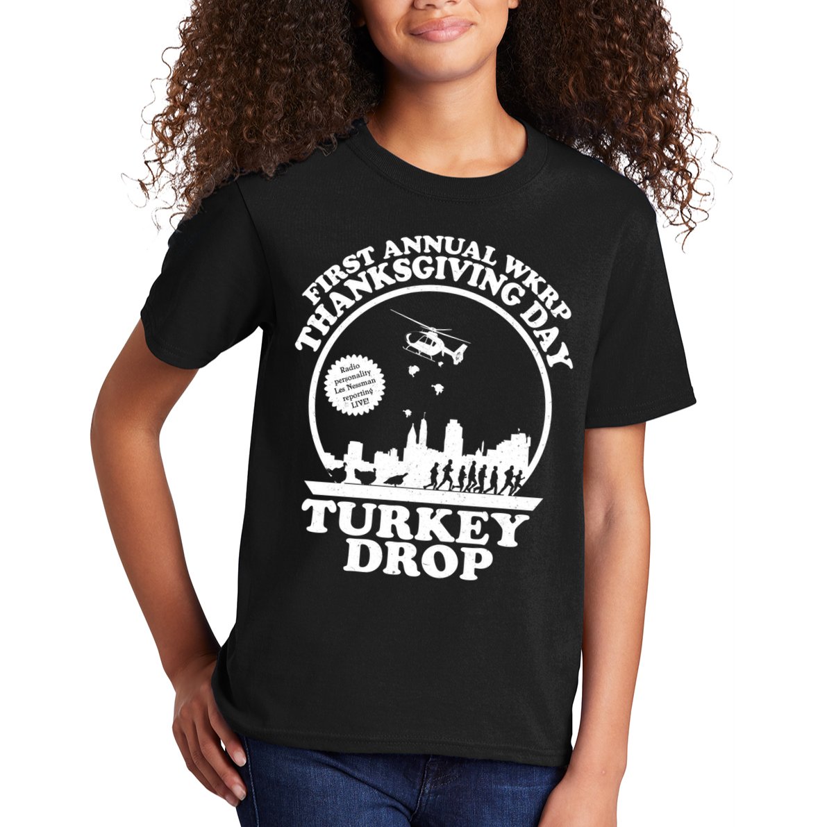 Thanksgiving WKRP Turkey Drop Kids T-Shirt