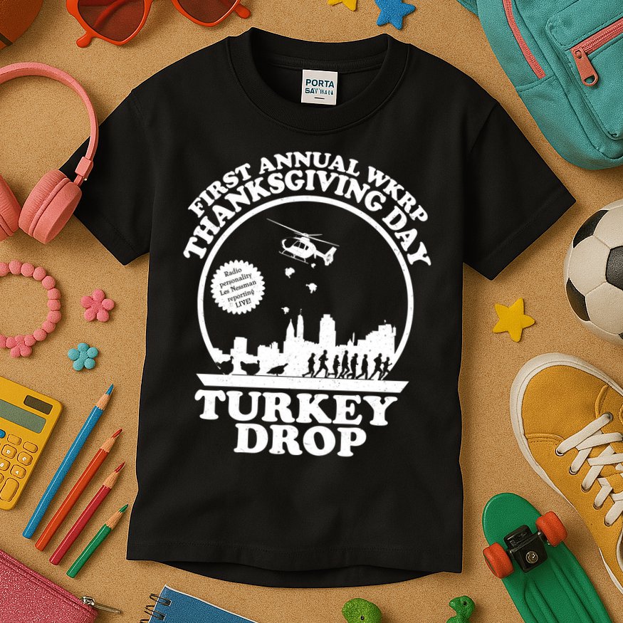 Thanksgiving WKRP Turkey Drop Kids T-Shirt