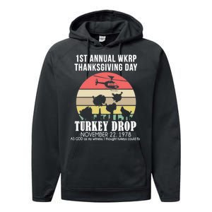 Thanksgiving WKRP Turkey's Drop Performance Fleece Hoodie