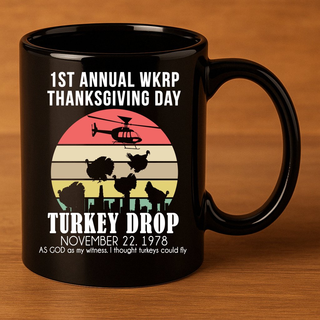 Thanksgiving WKRP Turkey's Drop 11oz C Handle Ceramic Mug