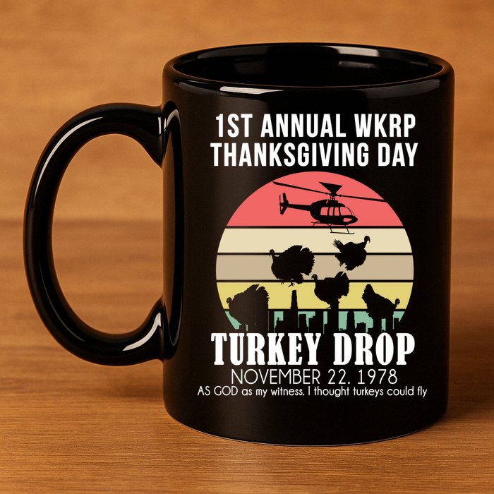 Thanksgiving WKRP Turkey's Drop 11oz C Handle Ceramic Mug