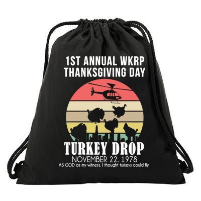 Thanksgiving WKRP Turkey's Drop Drawstring Bag