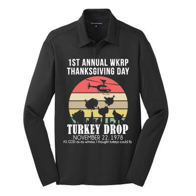 Thanksgiving WKRP Turkey's Drop Silk Touch Performance Long Sleeve Polo