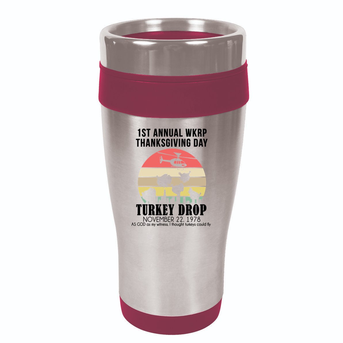 Thanksgiving WKRP Turkey's Drop 16oz Travel Tumbler