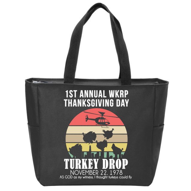 Thanksgiving WKRP Turkey's Drop Zip Tote Bag