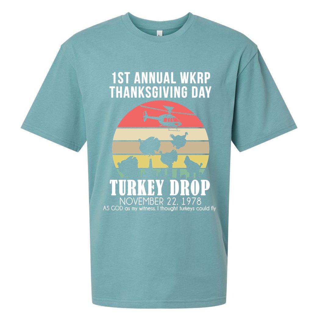 Thanksgiving WKRP Turkey's Drop Sueded Cloud Jersey T-Shirt