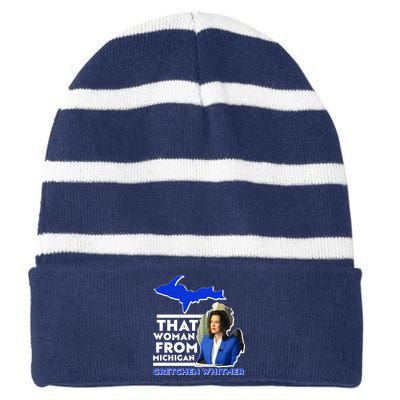 That Woman From Michigan Gretchen Whitmer Striped Beanie with Solid Band