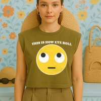 That's How I Roll Eyes Emoji Face Garment-Dyed Women's Muscle Tee