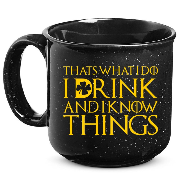 Thats What I Do I Drink and I Know Things St Patricks Day Clover 15oz Campfire Ceramic Mug