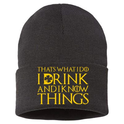 Thats What I Do I Drink and I Know Things St Patricks Day Clover Sustainable Knit Beanie