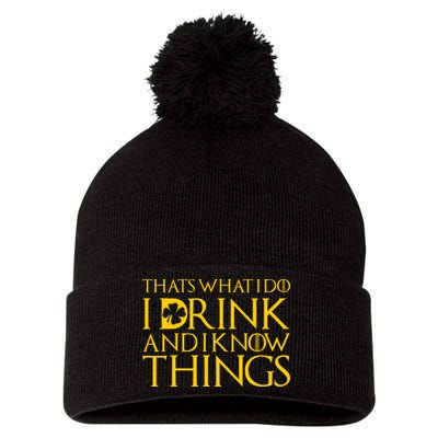 Thats What I Do I Drink and I Know Things St Patricks Day Clover Pom Pom 12in Knit Beanie