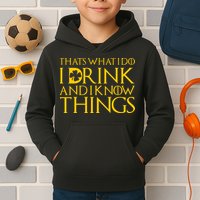 Thats What I Do I Drink and I Know Things St Patricks Day Clover Kids Hoodie