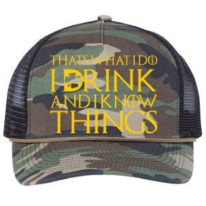 Thats What I Do I Drink and I Know Things St Patricks Day Clover Retro Rope Trucker Hat Cap