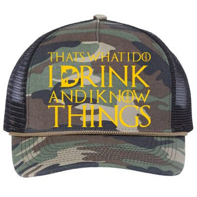 Thats What I Do I Drink and I Know Things St Patricks Day Clover Retro Rope Trucker Hat Cap