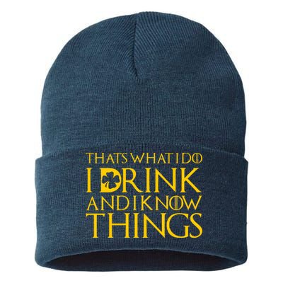 Thats What I Do I Drink and I Know Things St Patricks Day Clover Sustainable Knit Beanie