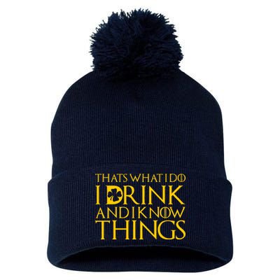 Thats What I Do I Drink and I Know Things St Patricks Day Clover Pom Pom 12in Knit Beanie