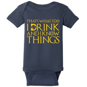 Thats What I Do I Drink and I Know Things St Patricks Day Clover Baby Bodysuit