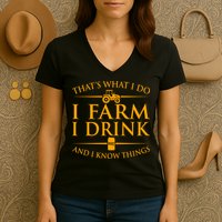 That's What I Do I Farm I Drink And I Know Things Women's V-Neck T-Shirt