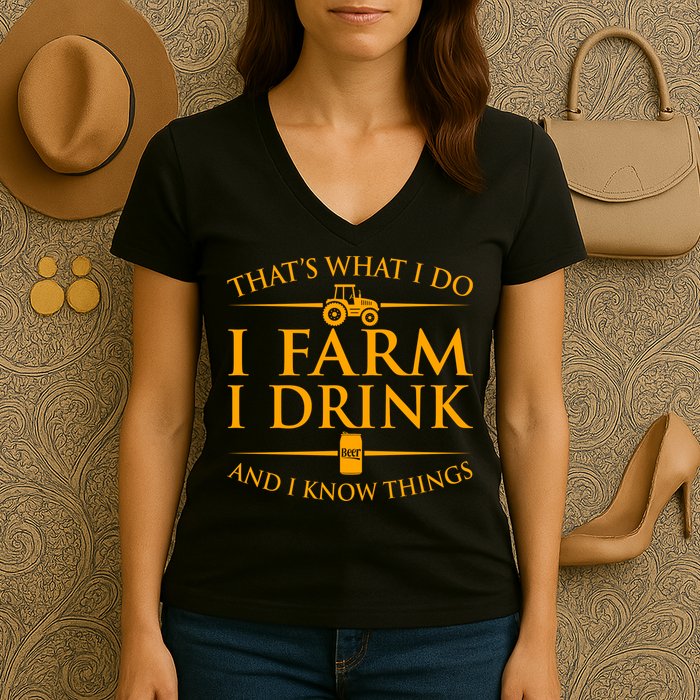 That's What I Do I Farm I Drink And I Know Things Women's V-Neck T-Shirt