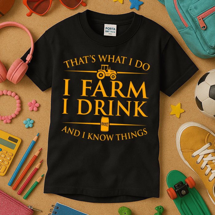That's What I Do I Farm I Drink And I Know Things Kids T-Shirt