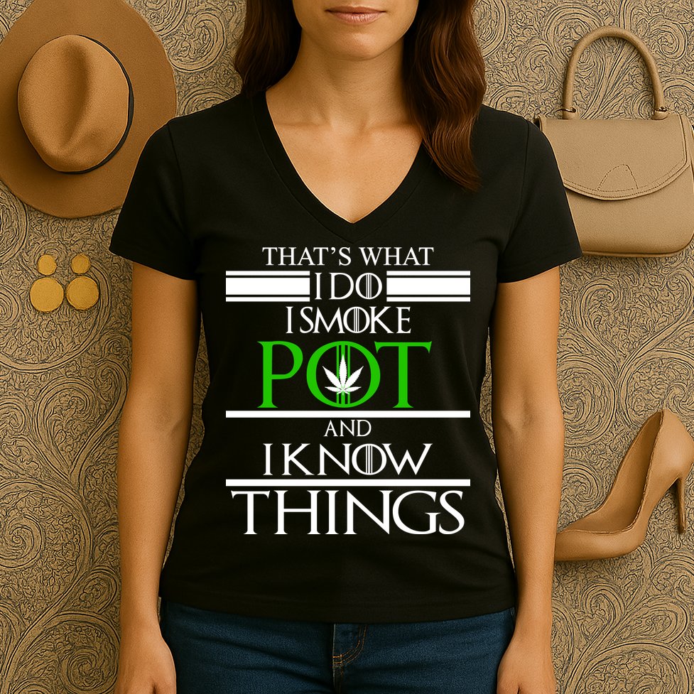That's What I Do I Smoke Pot And Know Things Women's V-Neck T-Shirt