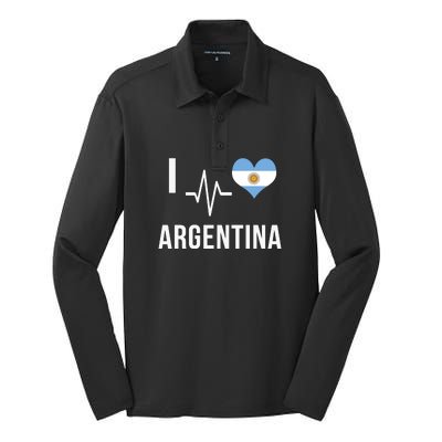 The Heart Beat Of Argentina | I Love Argentina Flag Argentina Silk Touch Performance Long Sleeve Polo