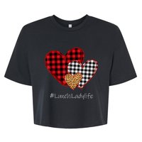 Three Hearts Buffalo Plaid Lunch Lady Valentine's Day Bella+Canvas Jersey Crop Tee