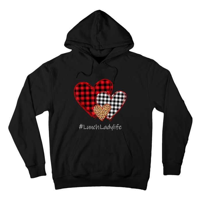 Three Hearts Buffalo Plaid Lunch Lady Valentine's Day Hoodie