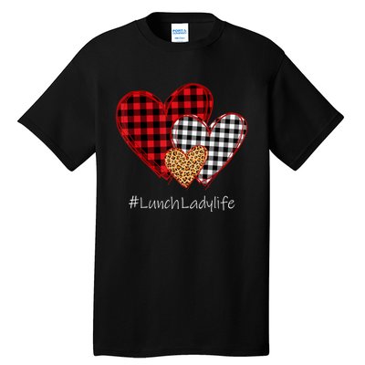 Three Hearts Buffalo Plaid Lunch Lady Valentine's Day Tall T-Shirt