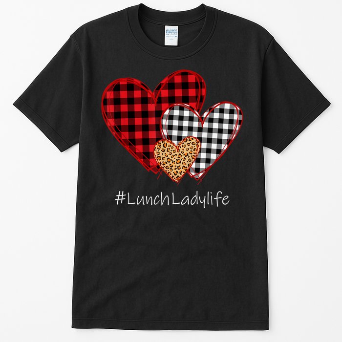 Three Hearts Buffalo Plaid Lunch Lady Valentine's Day Tall T-Shirt