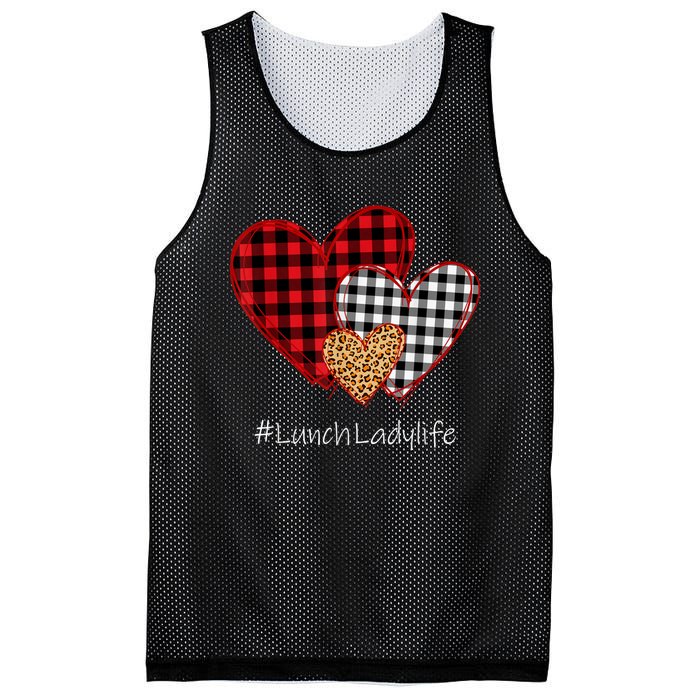 Three Hearts Buffalo Plaid Lunch Lady Valentine's Day Mesh Reversible Basketball Jersey Tank