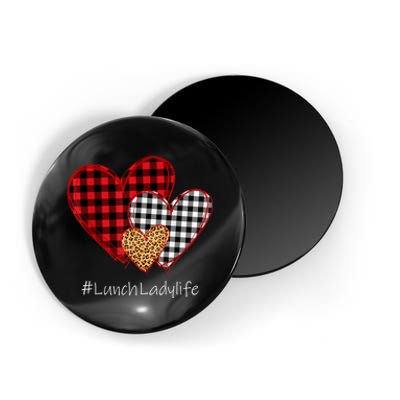 Three Hearts Buffalo Plaid Lunch Lady Valentine's Day Magnet