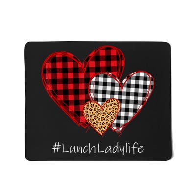 Three Hearts Buffalo Plaid Lunch Lady Valentine's Day Mousepad