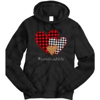 Three Hearts Buffalo Plaid Lunch Lady Valentine's Day Tie Dye Hoodie