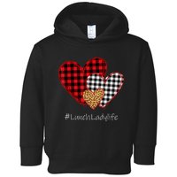 Three Hearts Buffalo Plaid Lunch Lady Valentine's Day Toddler Hoodie