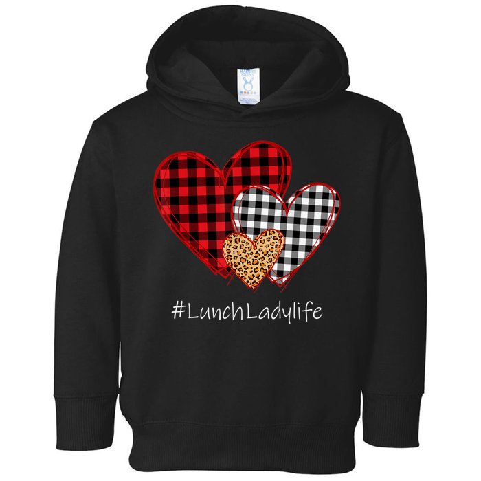 Three Hearts Buffalo Plaid Lunch Lady Valentine's Day Toddler Hoodie