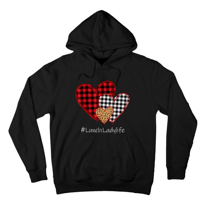 Three Hearts Buffalo Plaid Lunch Lady Valentine's Day Tall Hoodie