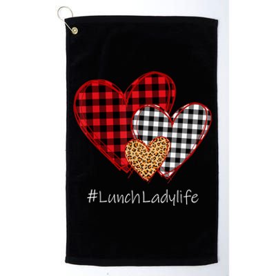 Three Hearts Buffalo Plaid Lunch Lady Valentine's Day Platinum Collection Golf Towel