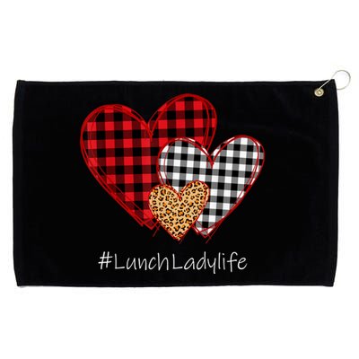 Three Hearts Buffalo Plaid Lunch Lady Valentine's Day Grommeted Golf Towel