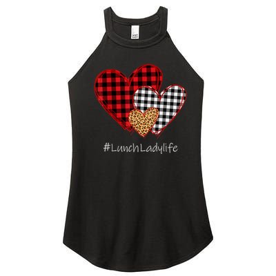 Three Hearts Buffalo Plaid Lunch Lady Valentine's Day Women’s Perfect Tri Rocker Tank