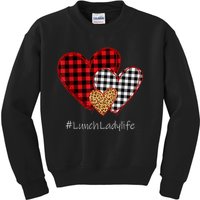 Three Hearts Buffalo Plaid Lunch Lady Valentine's Day Kids Sweatshirt