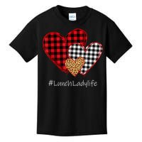 Three Hearts Buffalo Plaid Lunch Lady Valentine's Day Kids T-Shirt