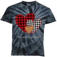 Three Hearts Buffalo Plaid Lunch Lady Valentine's Day Kids Tie-Dye T-Shirt