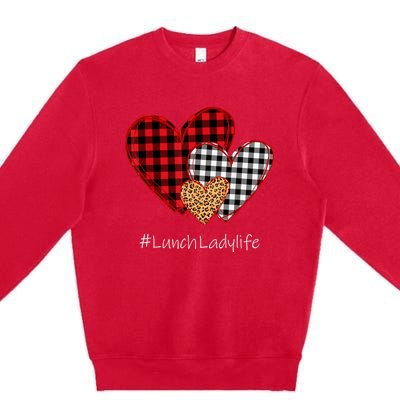 Three Hearts Buffalo Plaid Lunch Lady Valentine's Day Premium Crewneck Sweatshirt