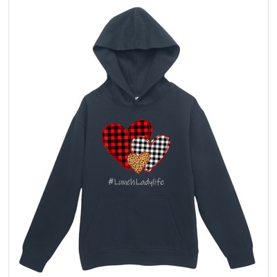 Three Hearts Buffalo Plaid Lunch Lady Valentine's Day Urban Pullover Hoodie